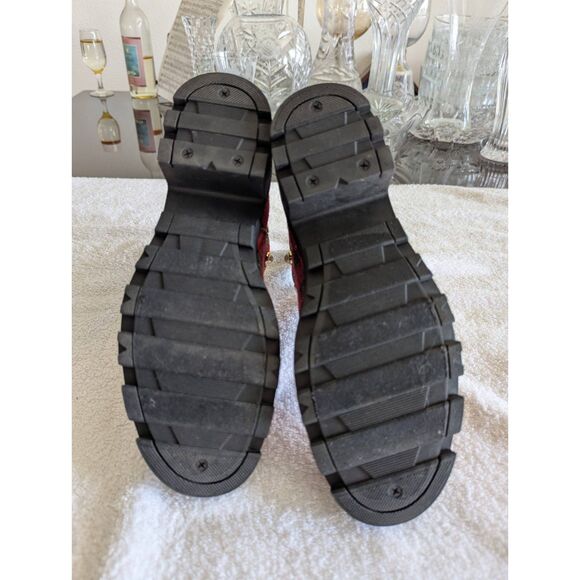 Sugar Favorite 4 plaid combat/ankle rhinestone/pearl strap boot Sz 8M - Picture 3 of 10